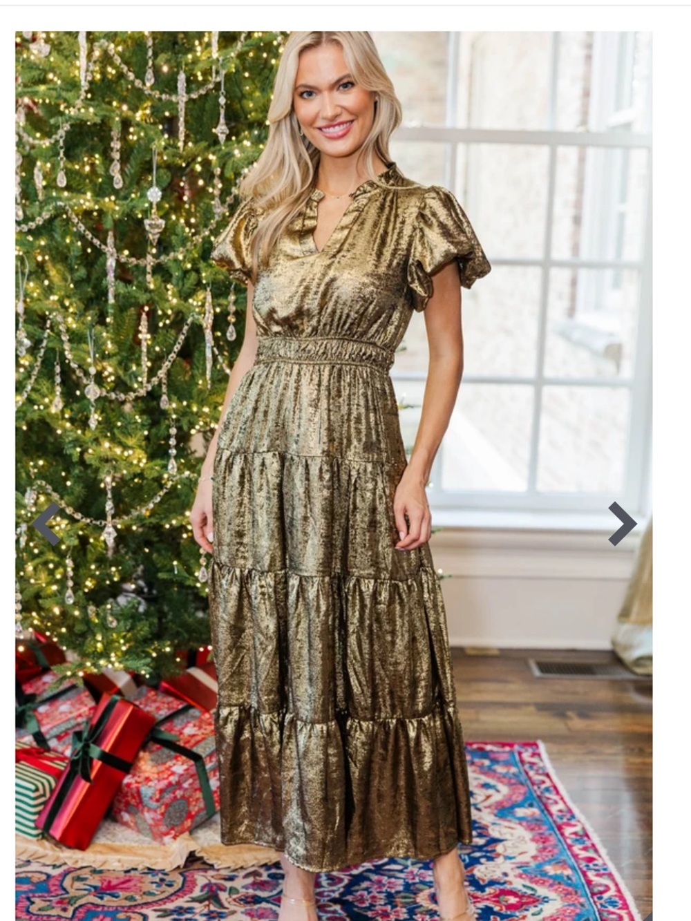 Metallic Gold Tiered Maxi Dress - Gold